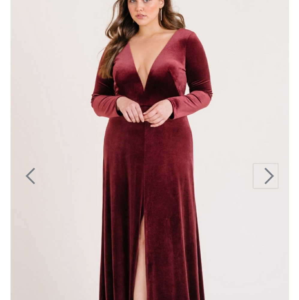 Jenny Yoo Red Long Sleeve Plunge Gown